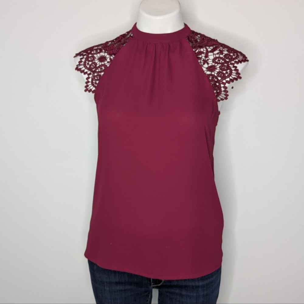Express Maroon Red Lace Cap Sleeve Halter Tank Top XS
